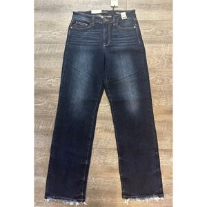 Judy Blue Womens Jeans Straight Leg Dark Wash Frayed Hem Denim Size 9/29